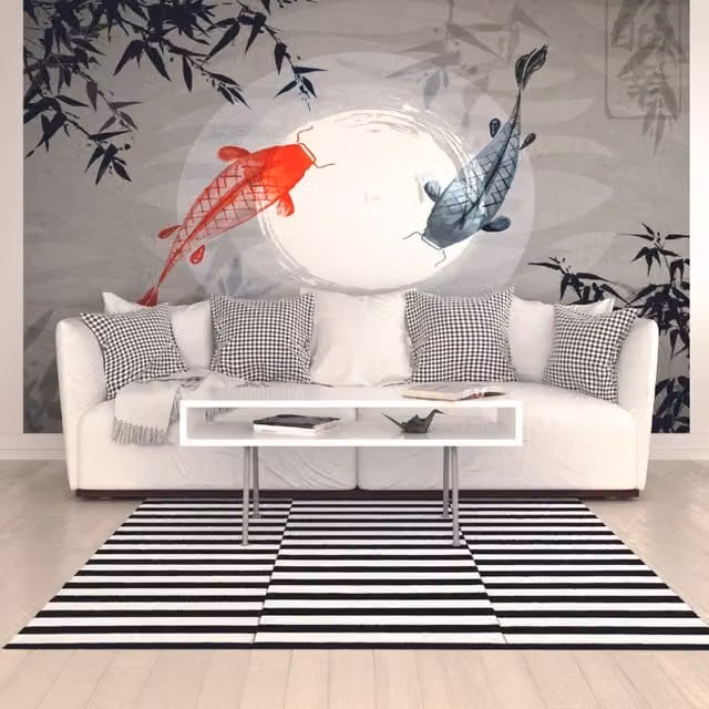 Origin Murals Watercolour Koi Oriental Wall Mural in Red, Black and Multicolour