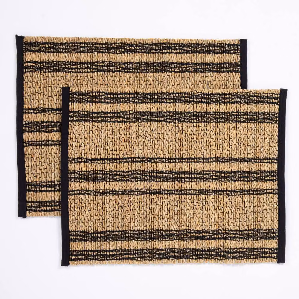 Esselle Tay Black Striped Seagrass and Cotton Rectangular Placemats, 2 Pack – 3
