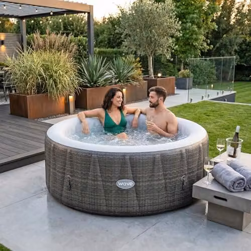 Summer Waves Wave Atlantic 6 Person Inflatable Hot Tub in Brown Rattan with Integrated Heater and BubbleJet Massage – 2