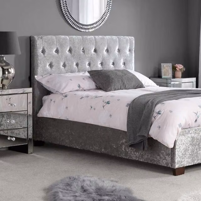 Birlea Cologne Upholstered Velvet Bed in Grey, Double (W: 140 cm, L: 200 cm)