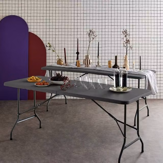 sweeek Pair of Foldable Plastic and Metal Reception Tables in Dark Grey
