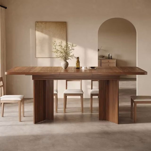 Merax Rectangular Extending Dining Table in Walnut with V-Leg Pedestal Base, W/D/H: 120-160 x 60 x 76.1 cm