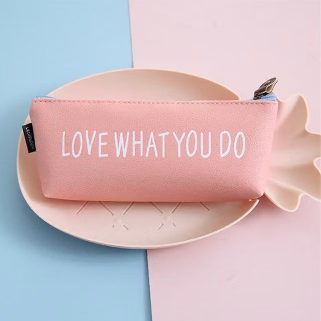 Jaoyeh Trading Ltd Pink Faux Leather Zip Flat Pouch Pencil Case