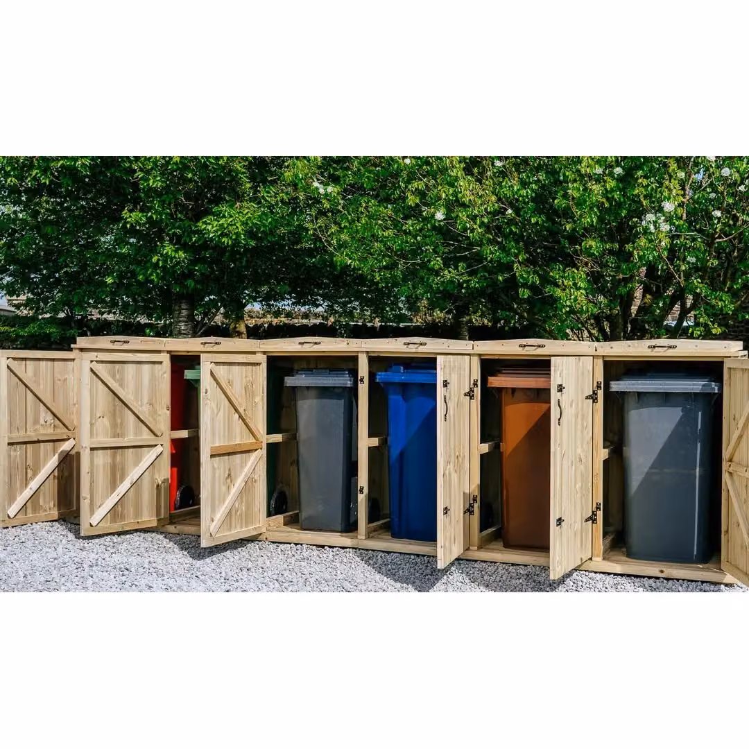 Buttercup Farm Chatburn Sextet Wheelie Bin Store in Brown, Fits 5x 180L or 240L and 1x 140L Bins, W/D/H: 328 x 80.4 x 120 cm – 2