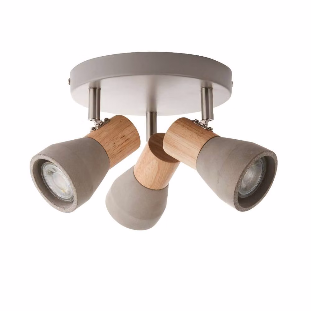 Pagazzi Stoneleigh 3 Light Ceiling Spotlight Plate in Grey Concrete and Wood Effect with Adjustable LED GU10 Lamps – 2