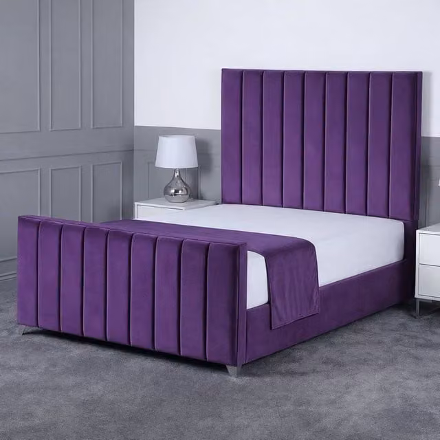 Living Comfort Bedz Empress Plush Velvet Upholstered Bed with Slatted Base and 48 Inch Headboard in Purple, Single Size