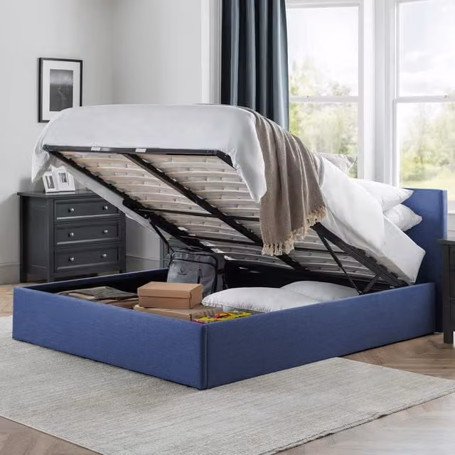 Julian Bowen Rialto Upholstered Ottoman Storage Bed Frame in Blue, W/D/H: 180 x 200 x 88 cm – 1
