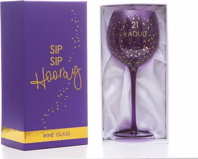 Boxer Gifts 21st Birthday Purple and Gold Wine Glass, 600ml – 3