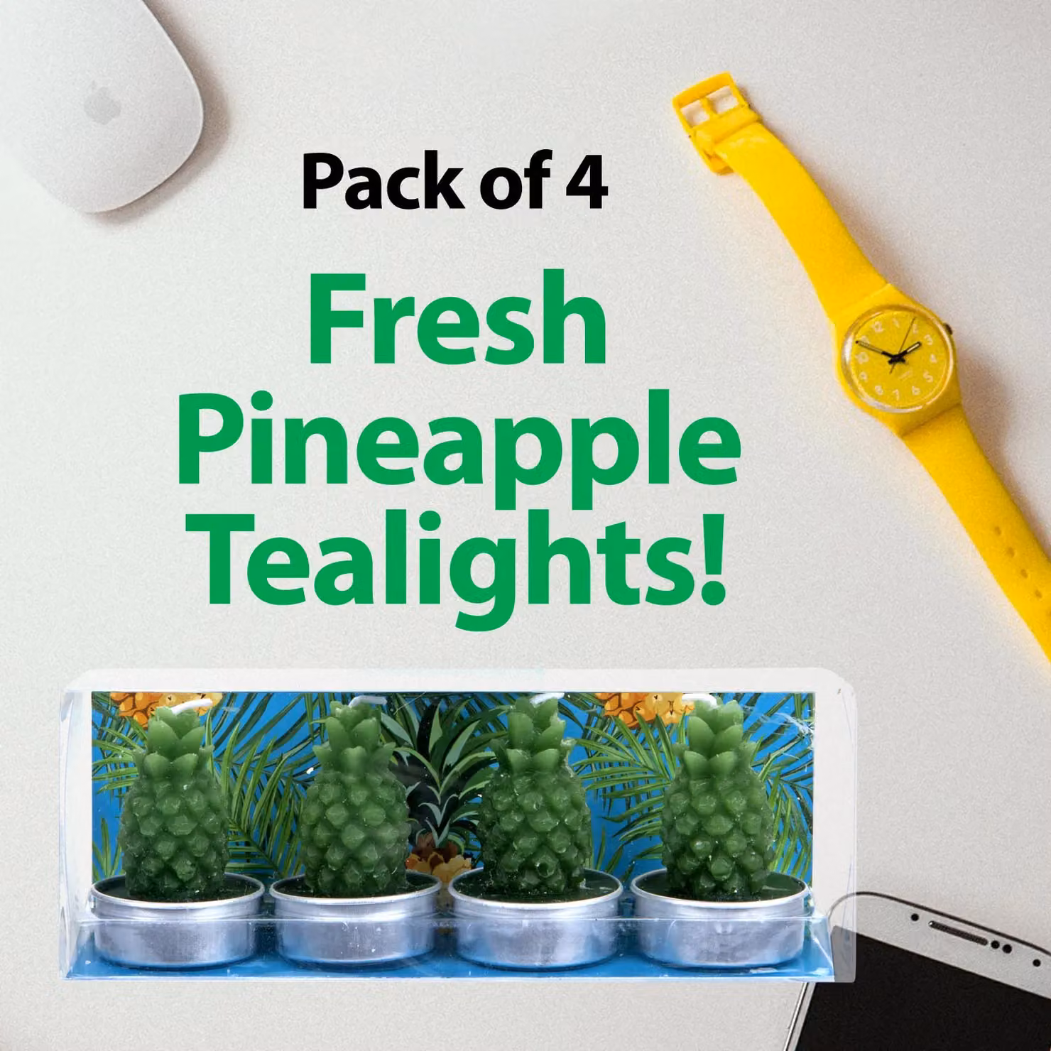 VFM Scented Tropical Pineapple Tealight Candle Multipack, 4 Pack, Green – 3