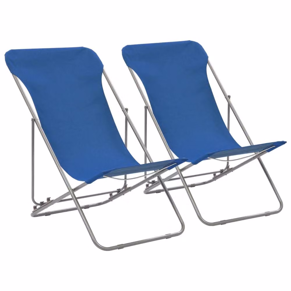 Berkfield Home Durable Folding Beach Chairs, 2 Pack, Blue Steel and Oxford Fabric – 2