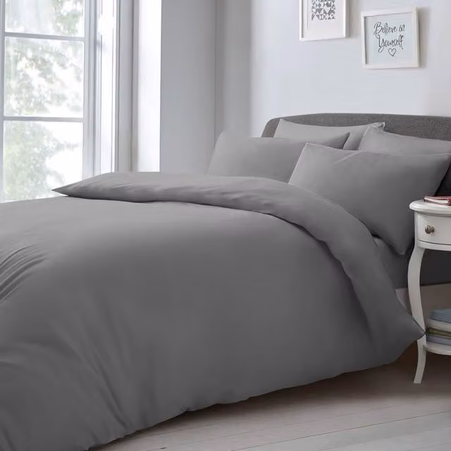 Velosso Plain Microfibre Duvet Cover and Pillowcase Set in Grey, 200 x 200 cm