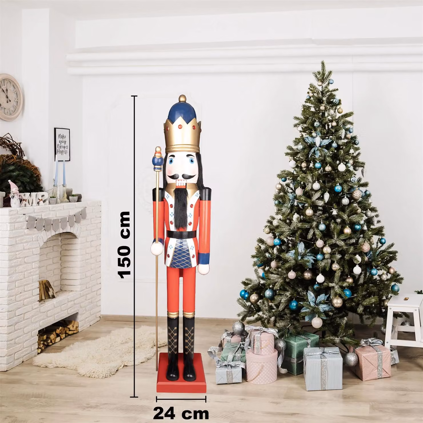Shatchi Classic Red Wooden Nutcracker Christmas Ornament Figure, Height: 150 cm – 3
