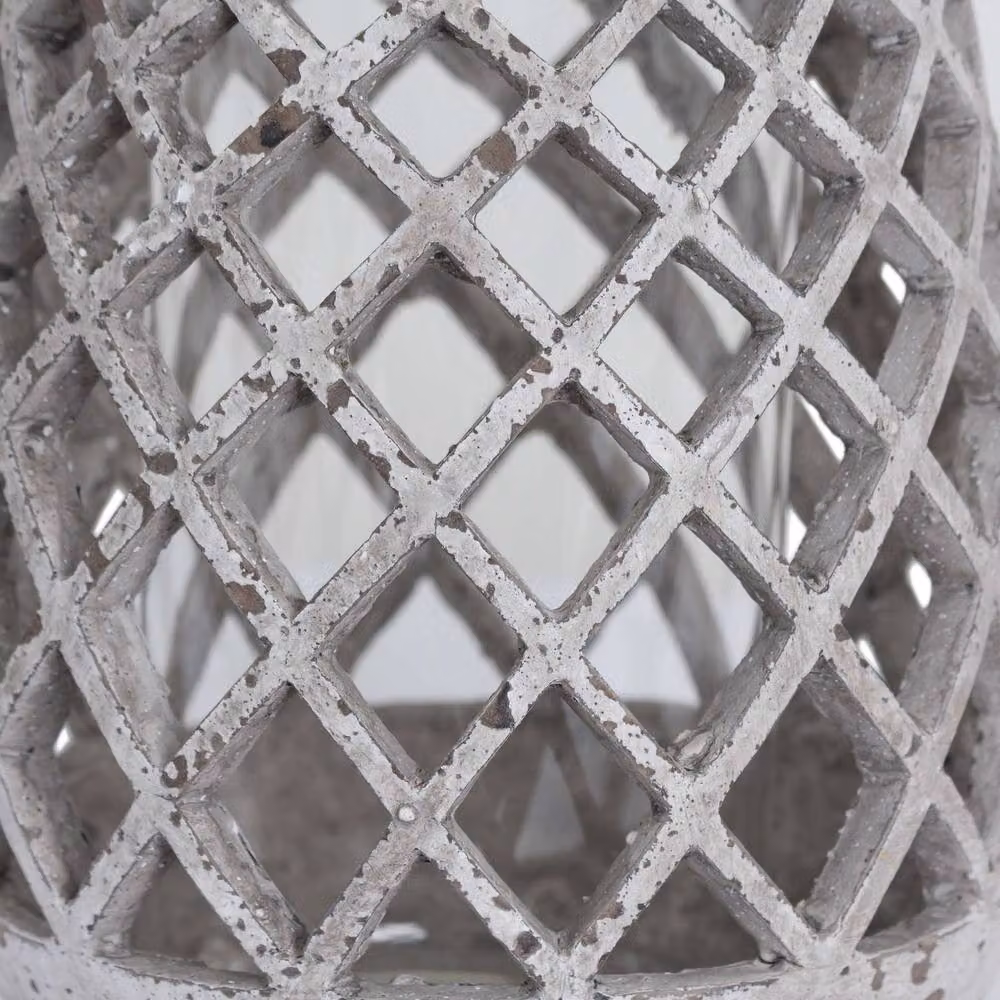 Love Lace Large Conical Ceramic Lattice Hurricane Lantern in Beige and Grey, H: 22.0 cm, W: 17.0 cm, D: 17.0 cm – 2