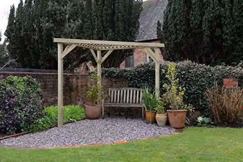 Forest Garden Modern Slatted Corner Wood Pergola in Brown – 1