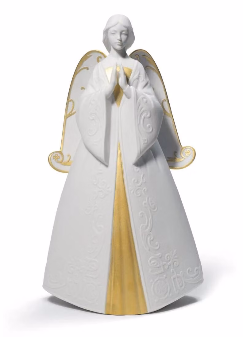 Lladró Praying Cantata Angel Christmas Porcelain Figure in Gold and White