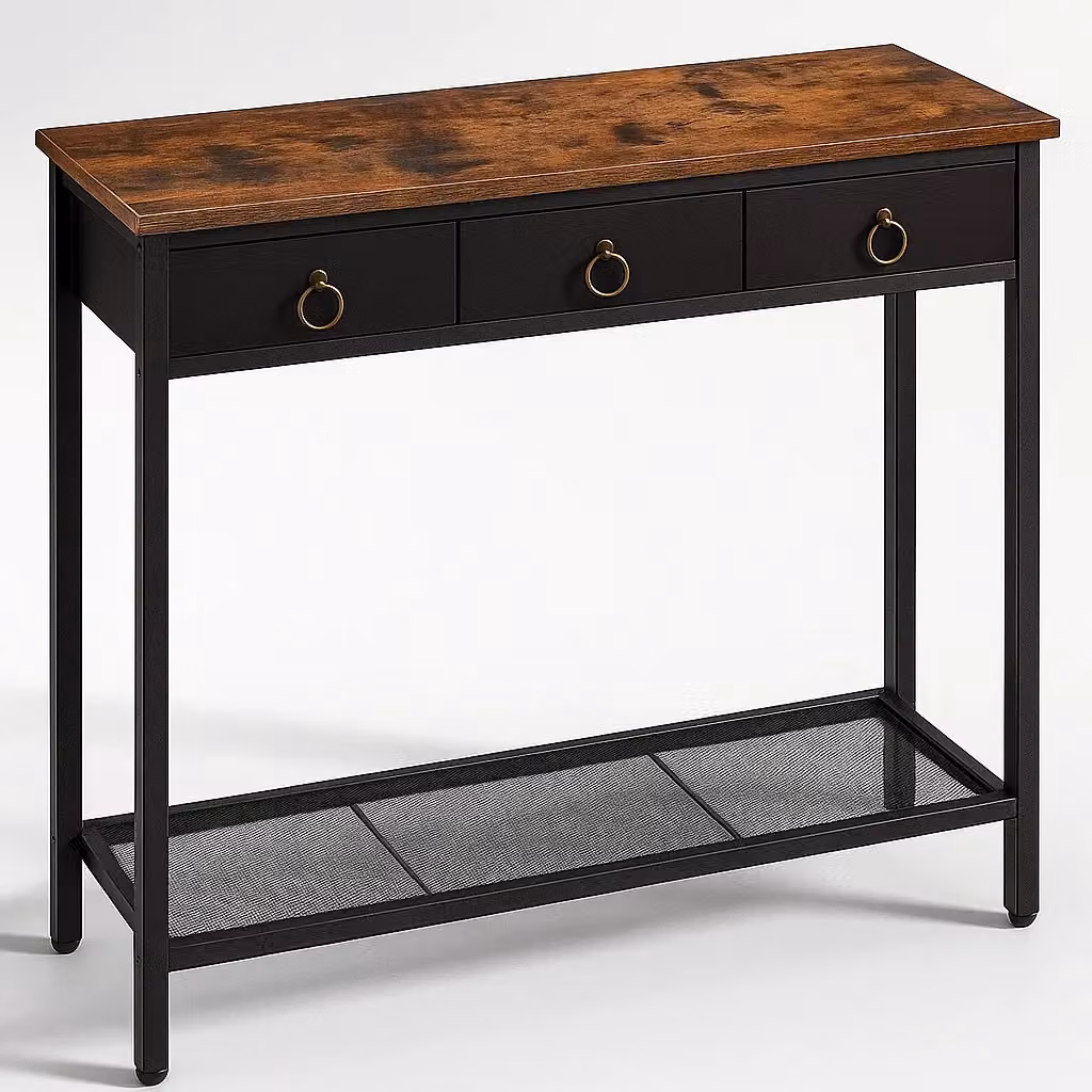 Storvo Slim Console Table with 3 Non-woven Drawers in Brown, W/D/H: 80 x 25 x 100 cm – 4