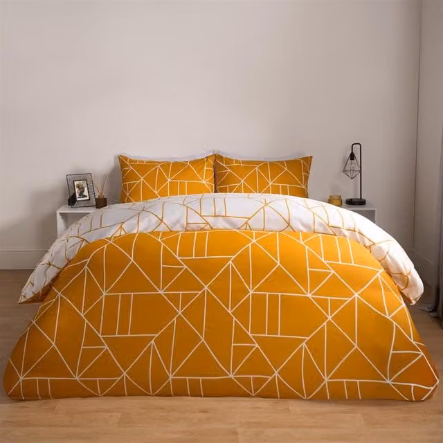 OHS Geo Reversible Graphic Print Polycotton Duvet Set in Yellow, 200 x 200 cm