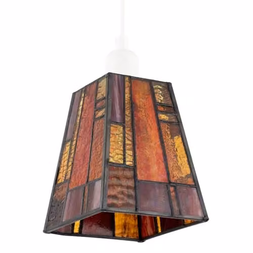 Happy Homewares Art Deco Rectangular Tiffany Stained Glass Pendant Light Shade in Orange and Multicolour, W: 13 cm, D: 10 cm, H: 10 cm – 1