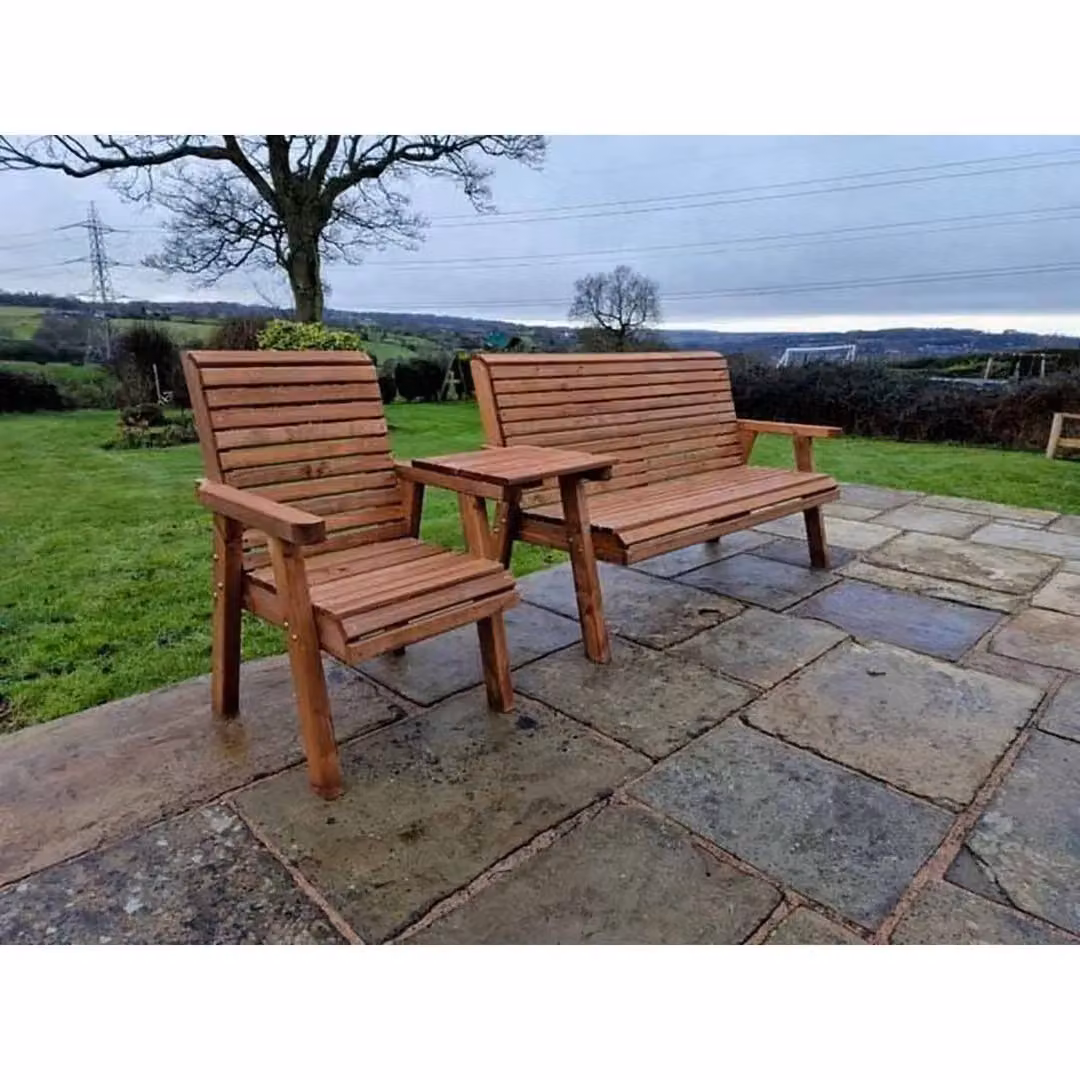 Churnet Valley Garden Furniture Ltd Valley 1XC 1X3B Pine Garden Furniture Set with Tray and Brown Cushions – 3