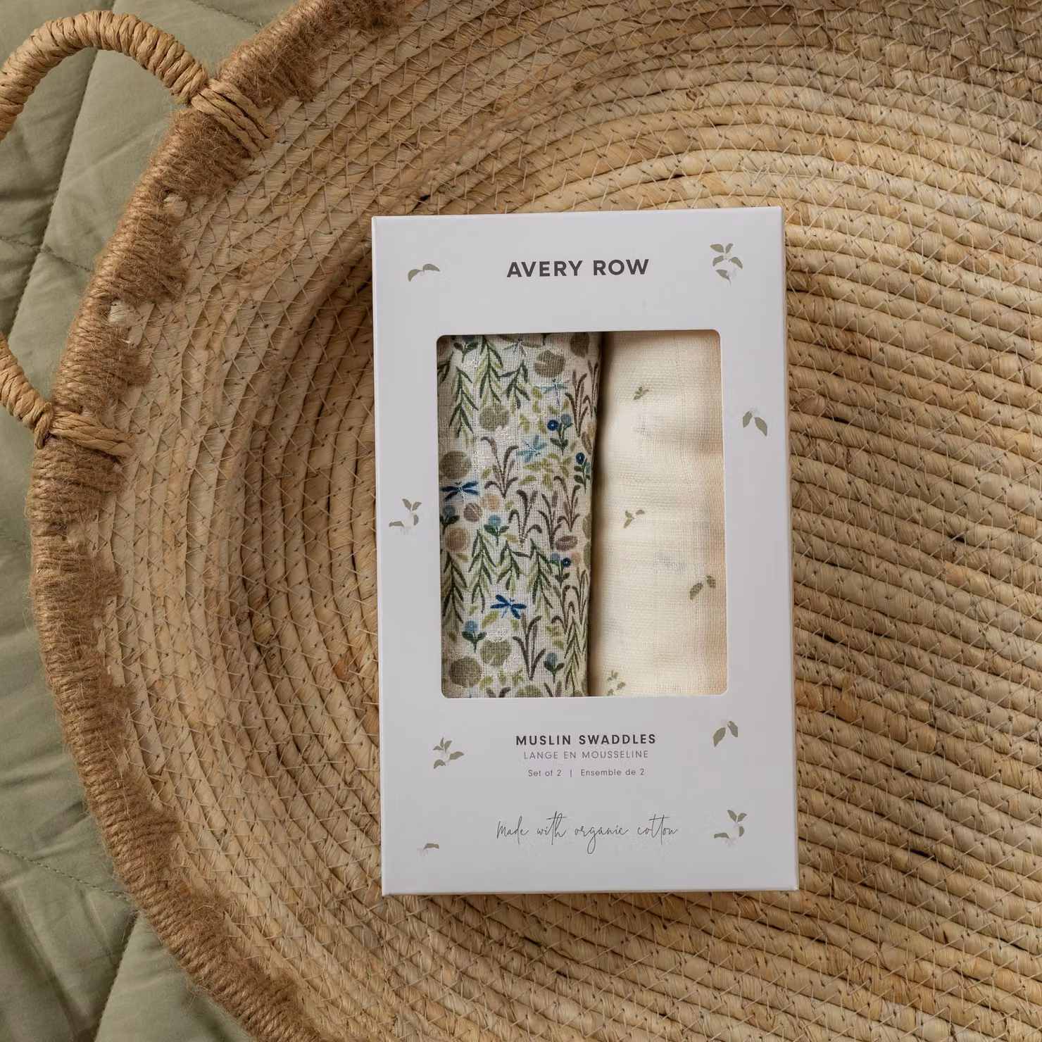 Avery Row Organic Cotton Baby Muslin Swaddle Blanket Set of 2 in Riverbank and Nettle Scatter Floral Multicolour – 3