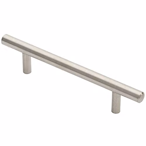 Brushed Stainless Steel Round T-Bar Pull Handle in Silver, 146 x 10 mm with 96 mm Fixing Centres