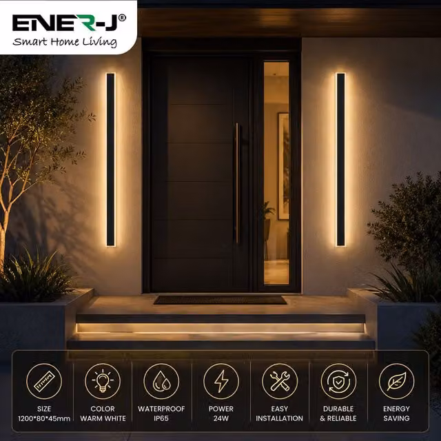 ENER-J Modern LED Outdoor Wall Light Bar, Black, Warm White, IP65 Waterproof, 24W, W: 120 cm – 1