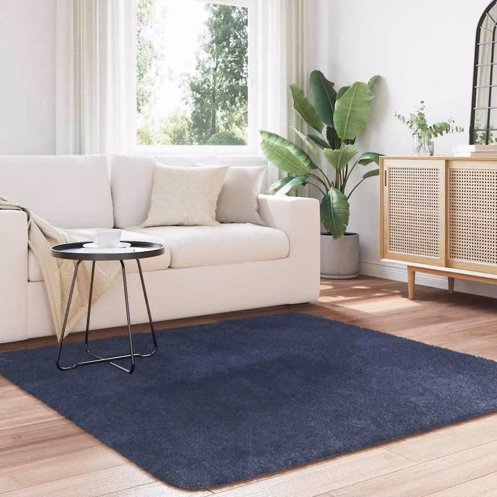 Berkfield Home NAVARRA Navy Blue Shaggy High Pile Polyester Square Rug, W/D/H: 160 x 160 x 1 cm – 1