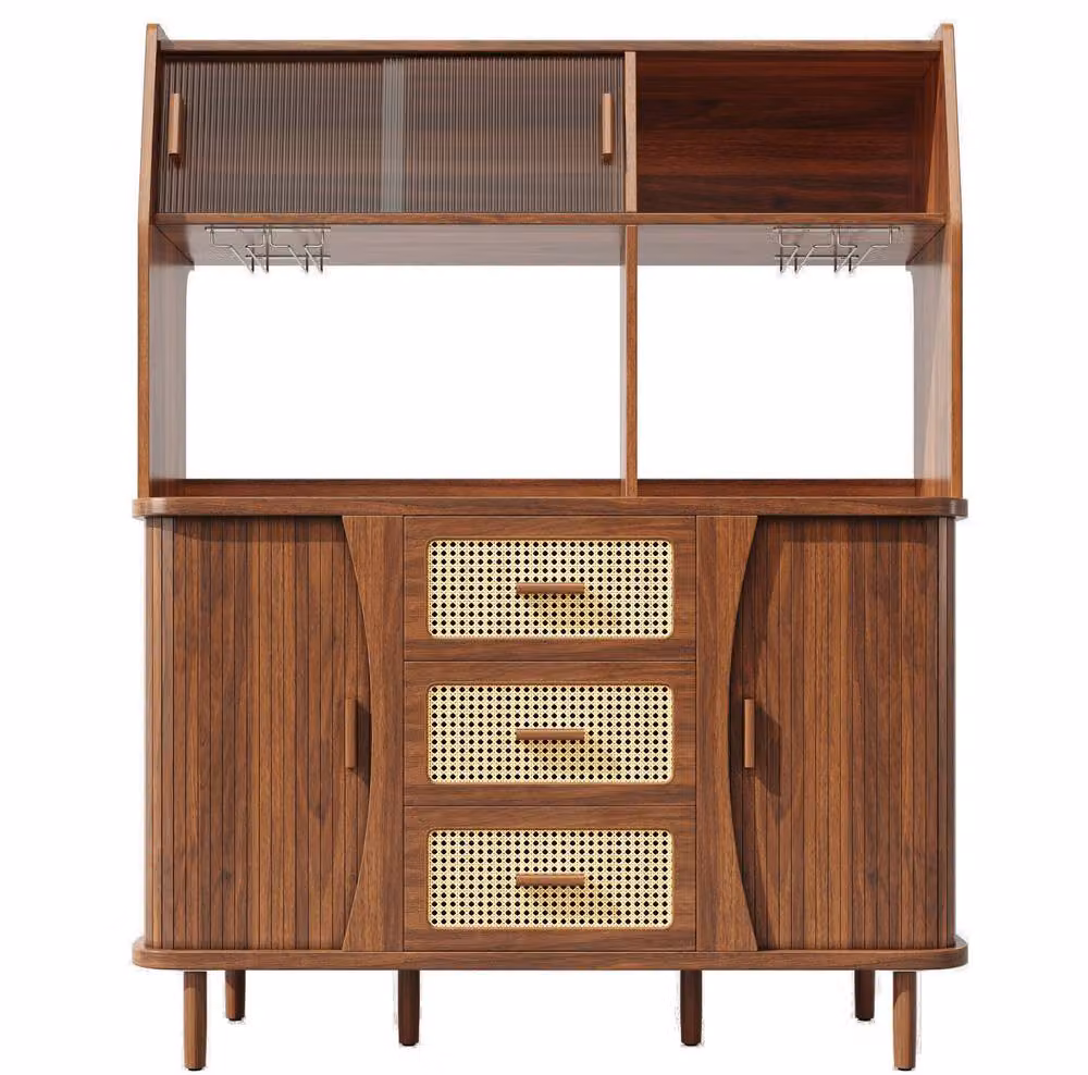 STILVORA Walnut Sideboard with Glass Sliding Doors in Brown – 4