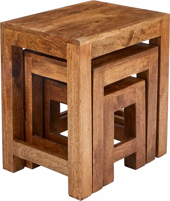 Elm Home And Garden Nest of 3 Rustic Mango Wood Tables in Brown