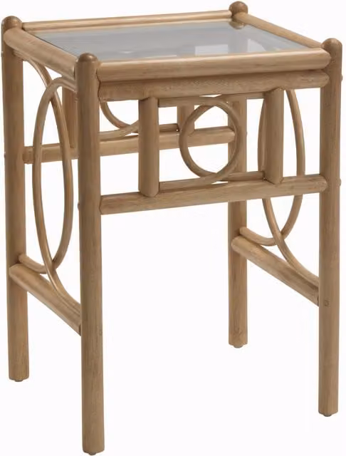 Desser Square Rattan and Glass Side Table in Brown and Oak