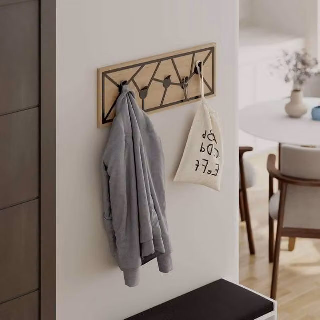 Decortie Trace Modern Wall-Mounted Coat Hanger with 5 Hooks, Brown, Width: 74 cm