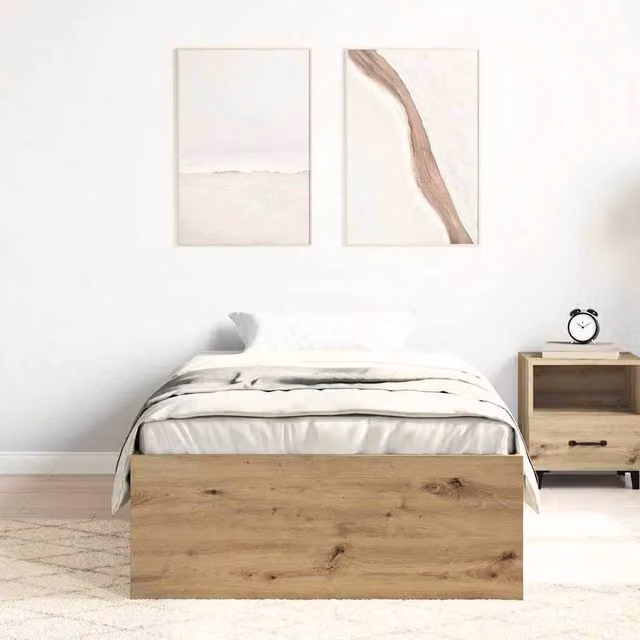Berkfield Home Durable Bed Frame in Artisan Oak Brown with Drawers, W/D/H: 100 x 200 x 35 cm