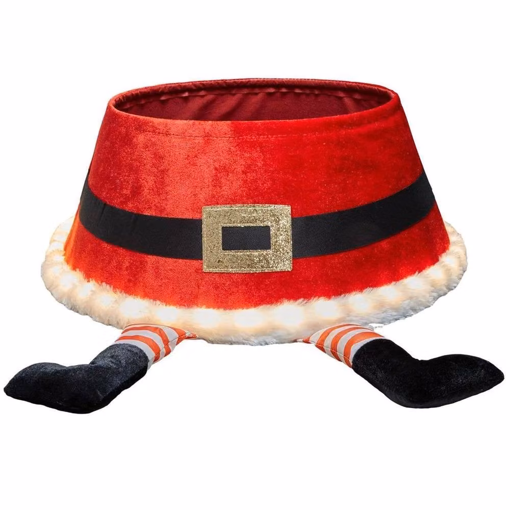 SPETLEK Christmas Tree Skirt with LED Santa Belt Design in Red, W: 100 cm, D: 60 cm – 3