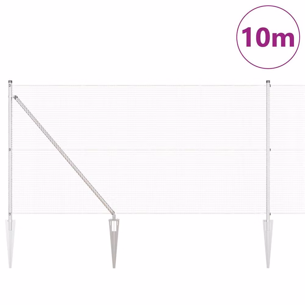 Berkfield Home Set of 2 Silver Galvanised Steel Round Mesh Fence Posts, Height: 1 m, Width: 10 cm – 2