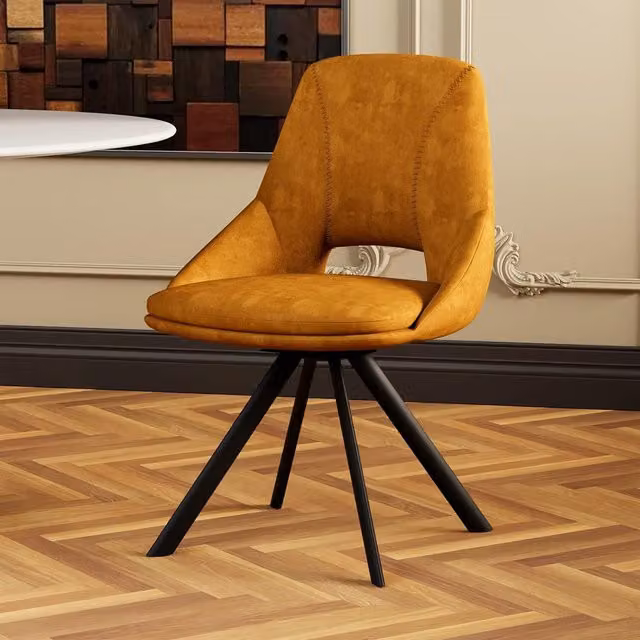 IH Design Set of 2 Modern Yellow Velvet Swivel Dining Chairs with Black Metal Frame