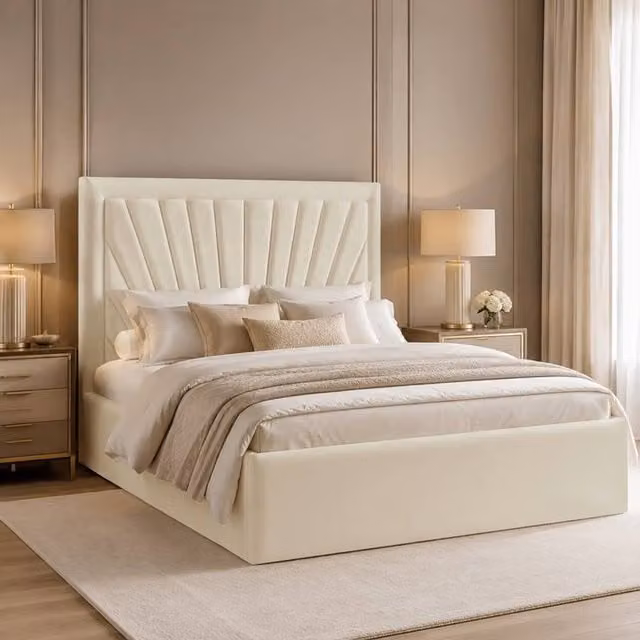 Desire Deco Ariana Plush Velvet Ottoman Storage Bed Frame in Cream, Small Double