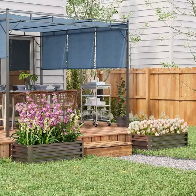 OUTSUNNY Set of 2 Galvanised Steel Raised Garden Planter Boxes in Grey
