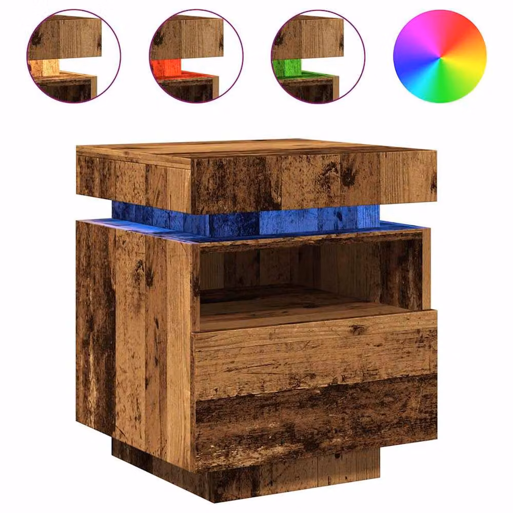 Berkfield Home Decorative Bedside Cabinet with Integrated LED Lights in Brown Old Wood, W: 39 cm, D: 39 cm, H: 48.5 cm – 3