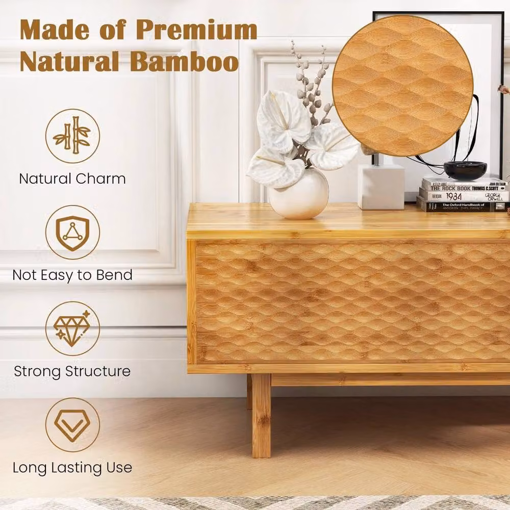 KORVIXA Bamboo TV Stand for 65 to 70 inch TVs in Natural Wood Finish, W/D/H: 100 x 100 x 100 cm – 3