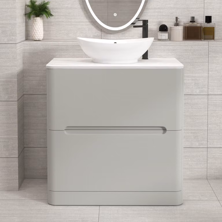 Royal Bathrooms Venice 800mm Dove Grey Floor Standing 2 Drawer Countertop Vanity Unit with Amaze Basin