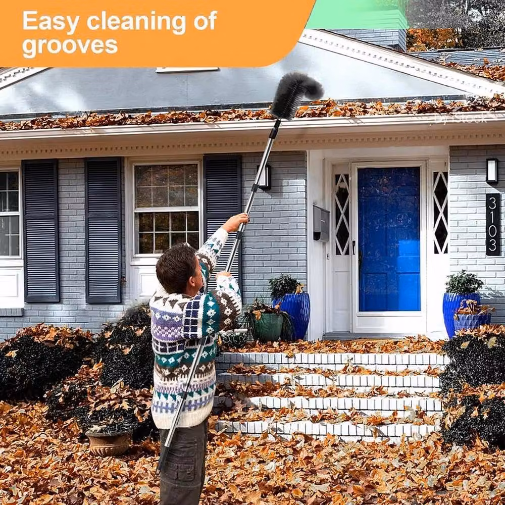 FLAVORA Extendable Gutter Cleaner Brush with Telescopic Stainless Steel Handle and Microfibre Head in Black – 5