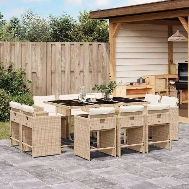 Berkfield Home 10-Seater Collapsible Garden Dining Set in Beige PE Rattan – 1