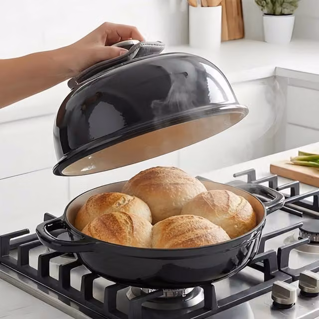 Toque Black Enamelled Cast Iron Round Dutch Oven Casserole Dish