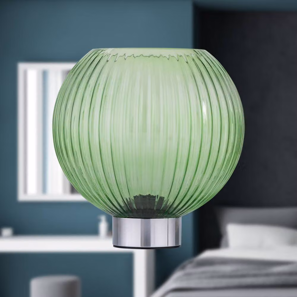 First Choice Lighting Betchley Set of 2 Battery Operated Chrome Table Lamps with Green Glass – 3