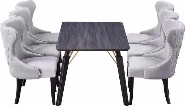 Mayfair Cosmo LUX Modern Rectangular Dining Set with Table and 6 Chairs in Grey, Black and Gold