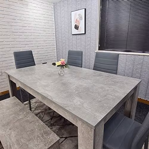 KOSY KOALA Modern 6 Seater Dining Set with Square Grey Stone Effect Table, 4 Padded Chairs and 1 Bench, W/D/H: 117 x 77 x 75 cm – 3