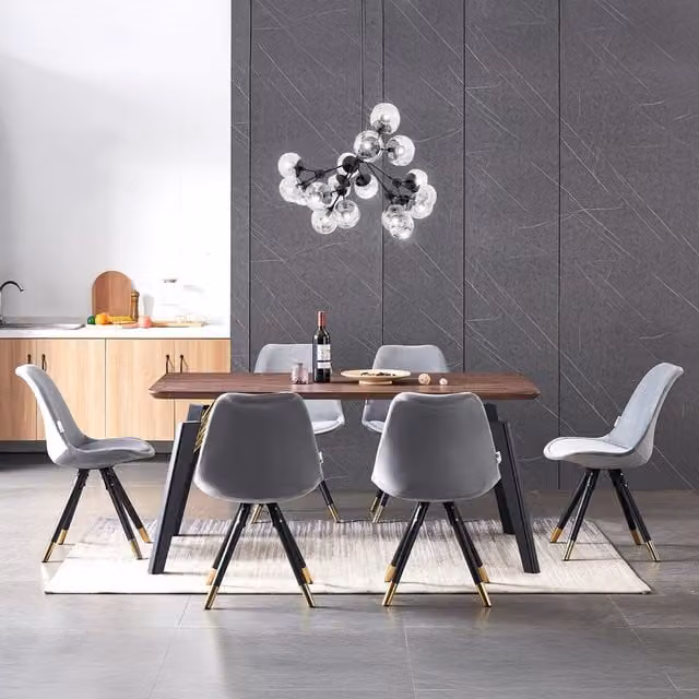 Life Interiors Sofia Cosmo LUX Modern Rectangular Dining Set with Table and 6 Light Grey Chairs