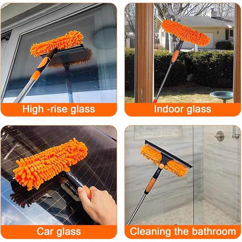 FLAVORA Orange Window Glass Cleaning Squeegee with Scraper and Microfibre Rubber – 3