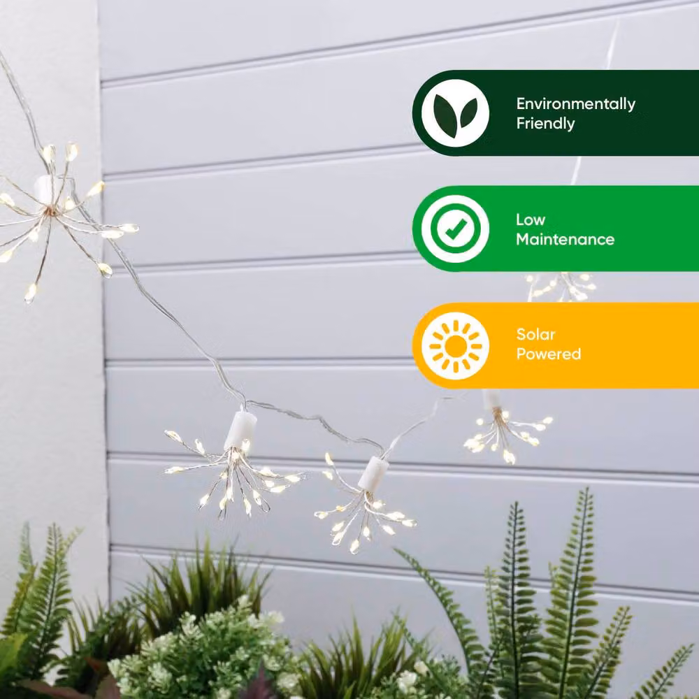 Gardenwize Solar Starburst LED String Lights, 10 Piece Warm White Outdoor Garden Lights, 2m, Transparent – 2