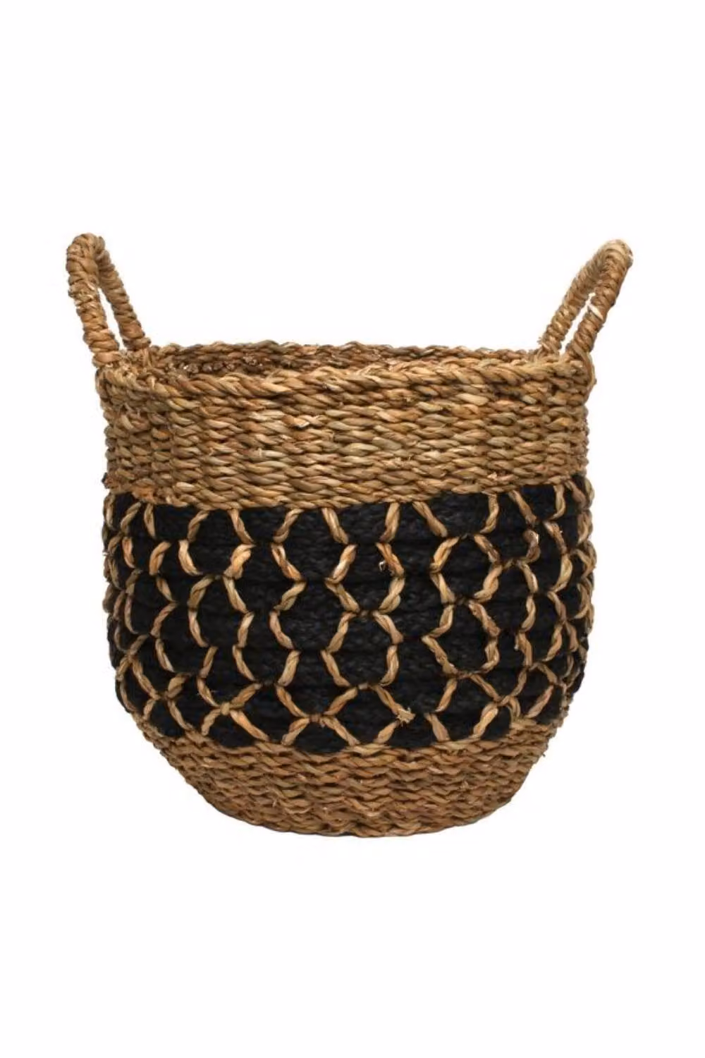 KDMD Seagrass and Jute Braided Open Weave Basket with Handles, Diameter: 35 cm, in Brown, Black or Beige – 2